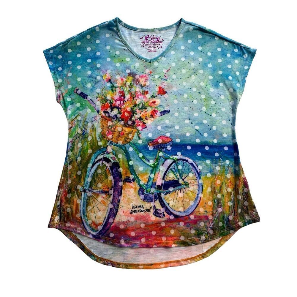 Leoma Lovegrove Women’s MEDIUM Beach Bicycle Ride Short Sleeve Dolman Top